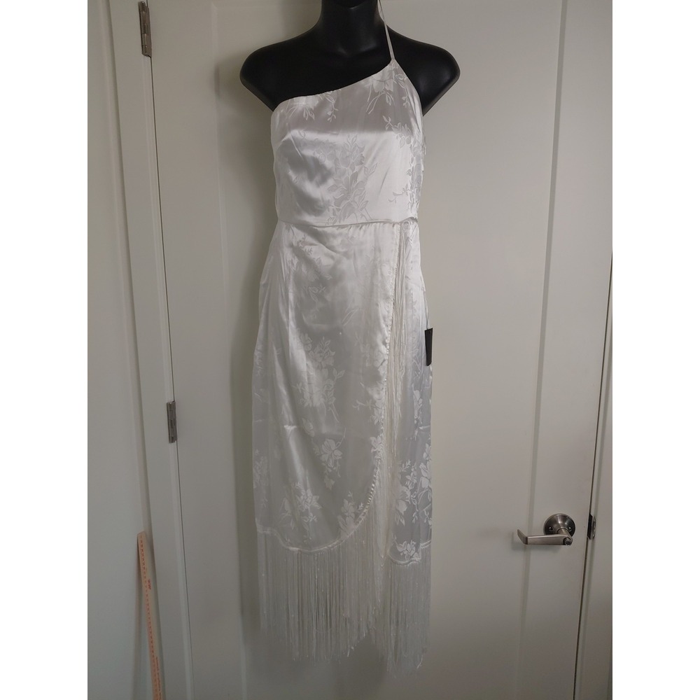 NWT LULUS Women's S White Tone-on-Tone Fully Lined Midi Dress Fringe Detail Y2k‎